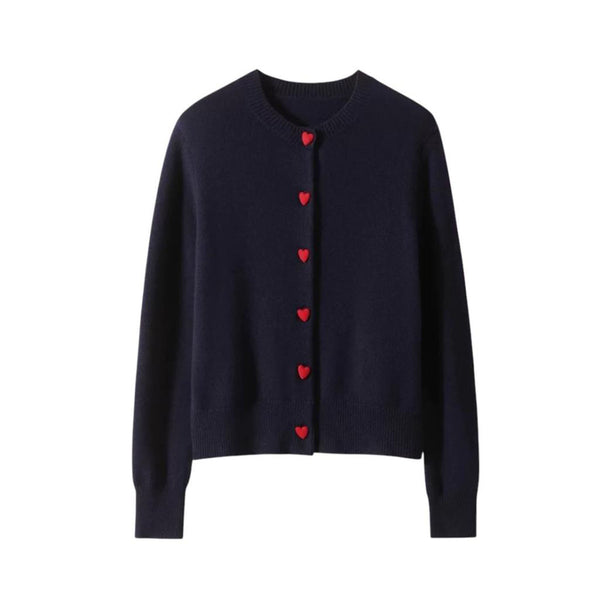 Heart Button Cardigan - Navy