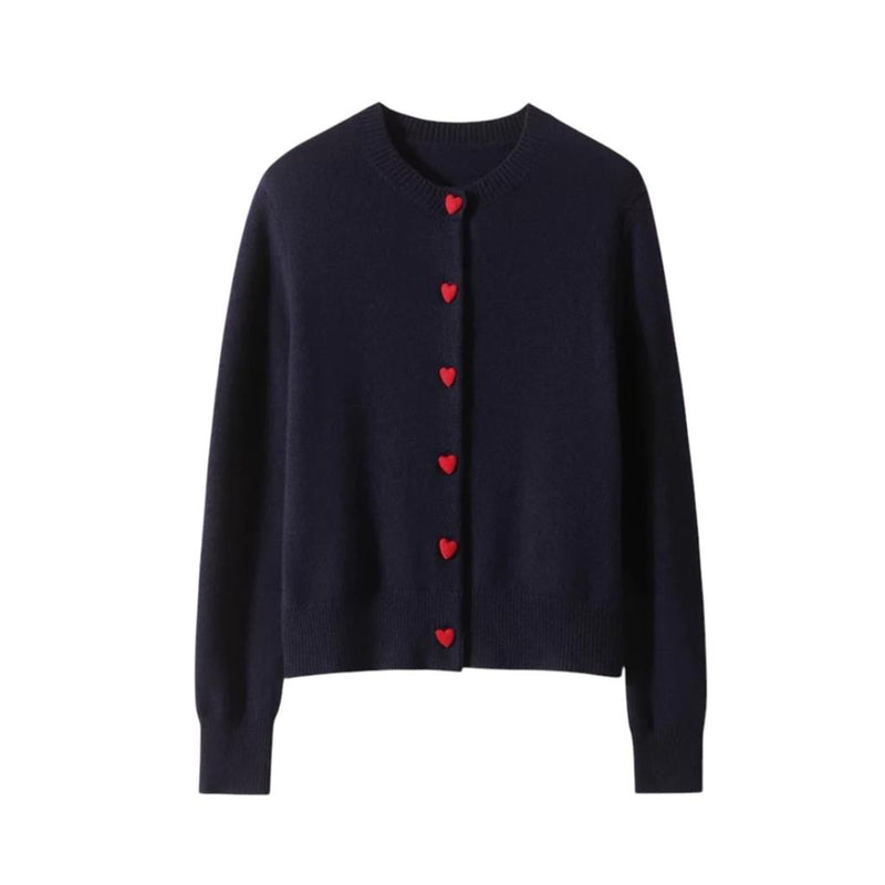 Heart Button Cardigan - Navy