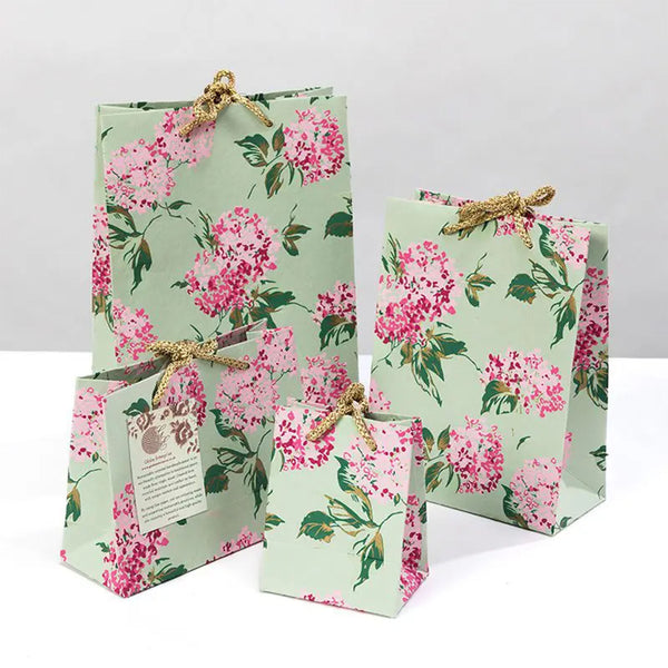 Hydrangea Floral Gift Bag - Green/Pink