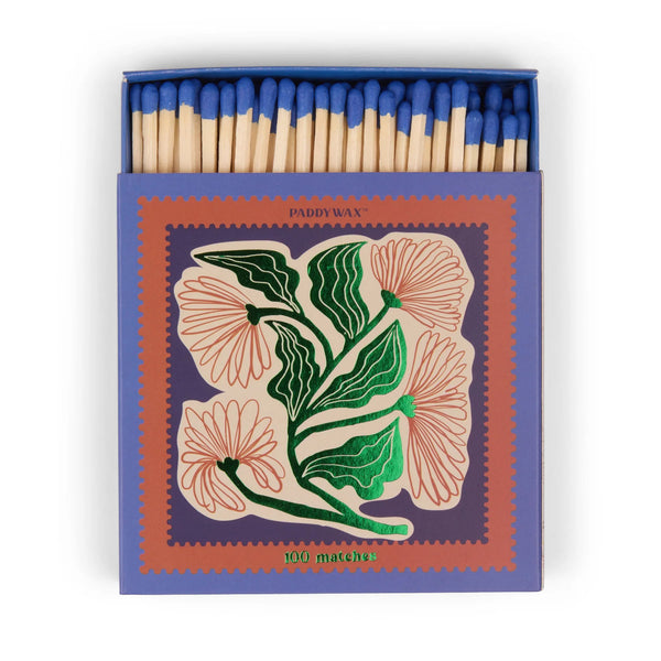 Jumbo Boxed Matches - Cobalt Tips Floral