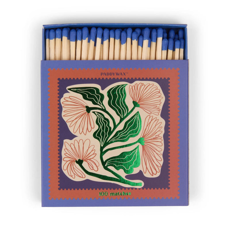 Jumbo Boxed Matches - Cobalt Tips Floral