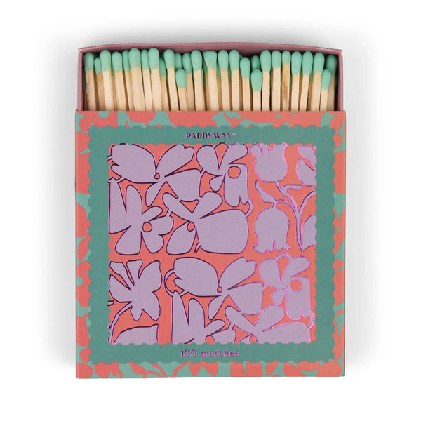 Jumbo Boxed Matches - Teal Tips Abstract Floral