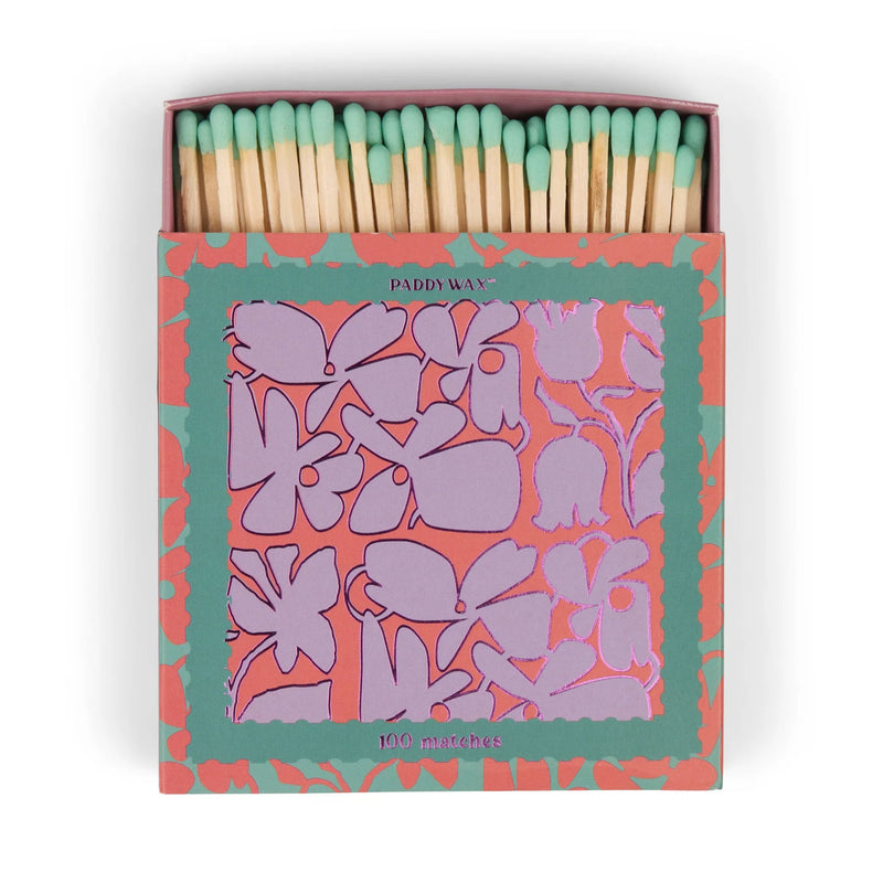 Jumbo Boxed Matches - Teal Tips Abstract Floral