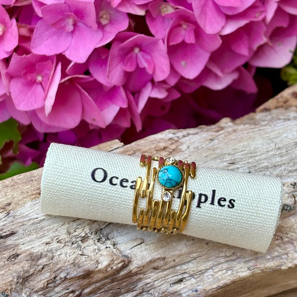 Kendra Ring - 18ct Gold Plated Turquoise Cubic Zirconia Multi Band Ring