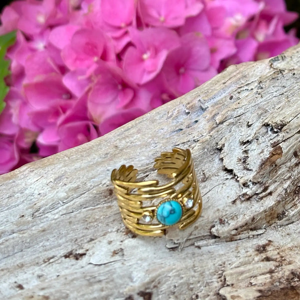 Kendra Ring - 18ct Gold Plated Turquoise Cubic Zirconia Multi Band Ring