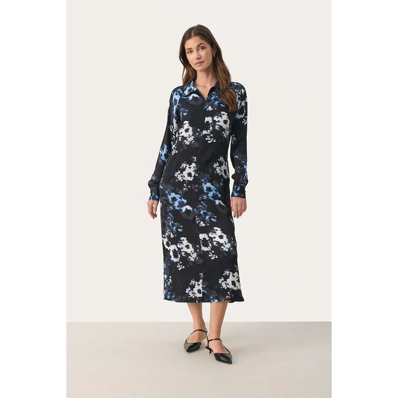 Lamiya Dress - Dark Navy Blurred Flower