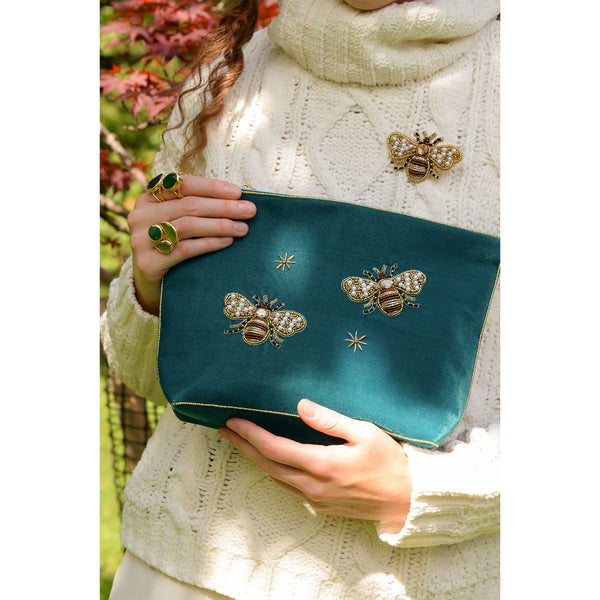 Large Golden Bee Pouch - Teal