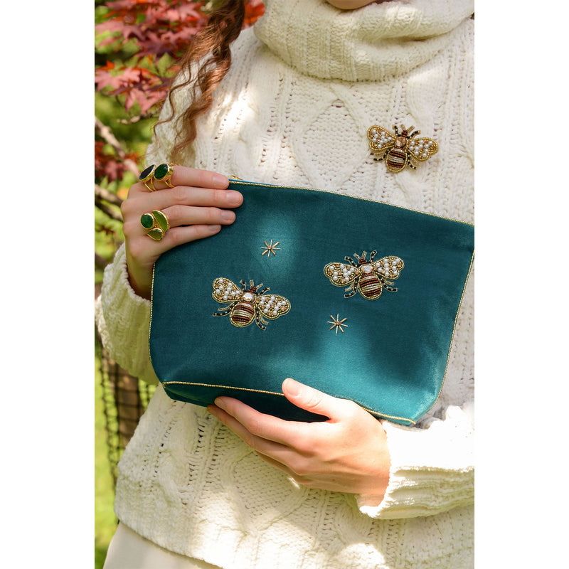 Large Golden Bee Pouch - Teal