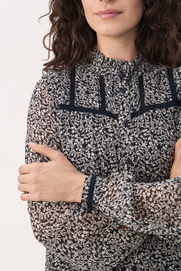 Leolu Blouse - Dark Navy Micro Flower