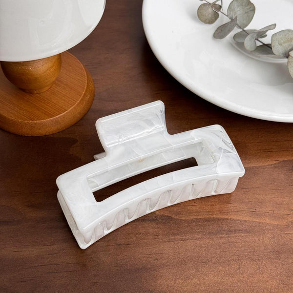 Long Resin Claw Hair Clip - White Marble