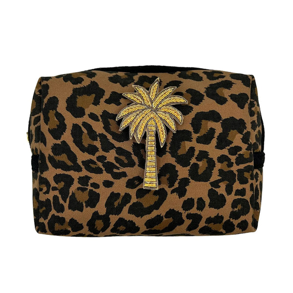 Makeup Bag Cotton Large - Leopard With Palm Tree