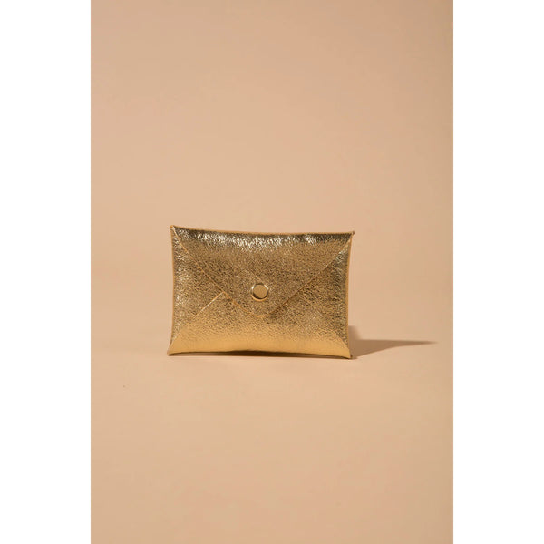 Metallic Leather Card Wallet & Bracelet - Gold
