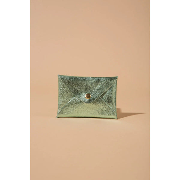 Metallic Leather Card Wallet & Bracelet - Mint Green