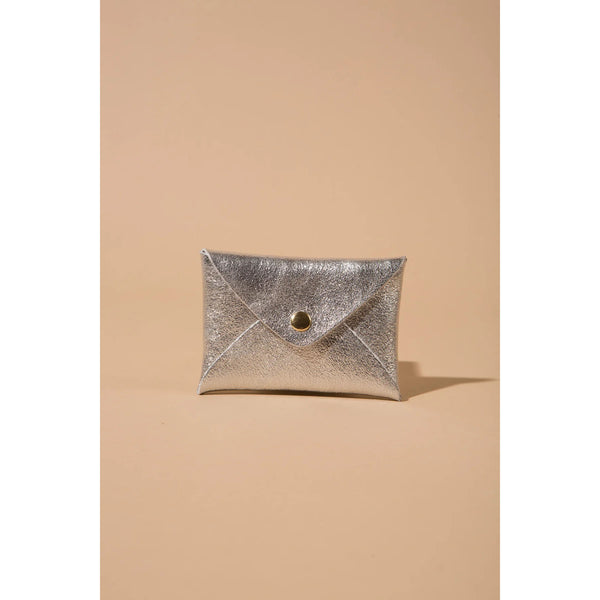 Metallic Leather Card Wallet & Bracelet - Silver