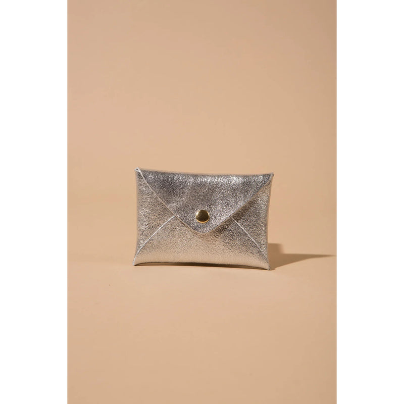 Metallic Leather Card Wallet & Bracelet - Silver