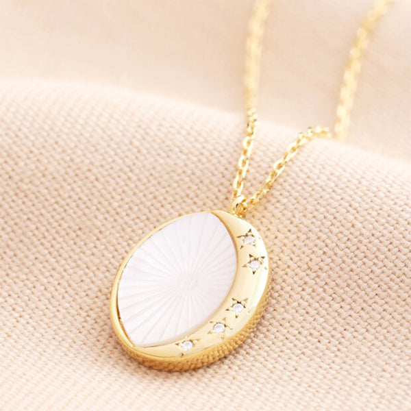 Mother of Pearl Moon Necklace - Gold