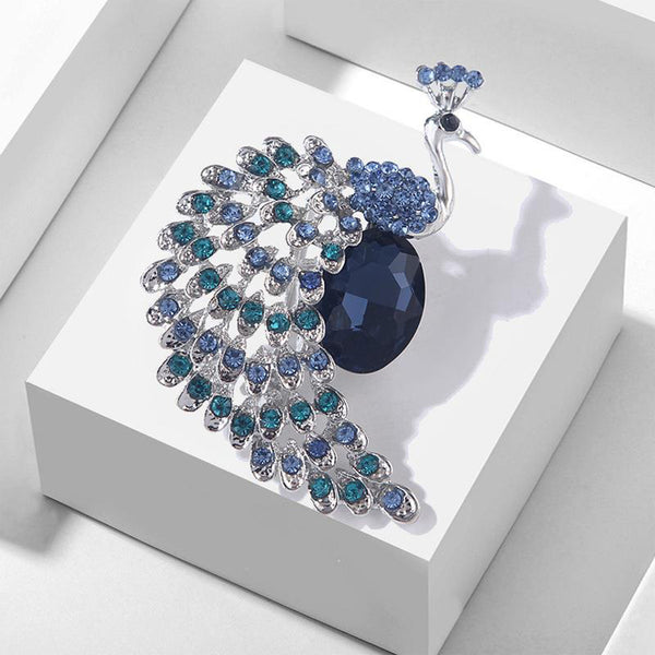 Multi Gem Peacock Brooch - Blue