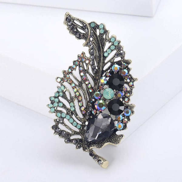 Oversized Leaf Brooch - Green Grey