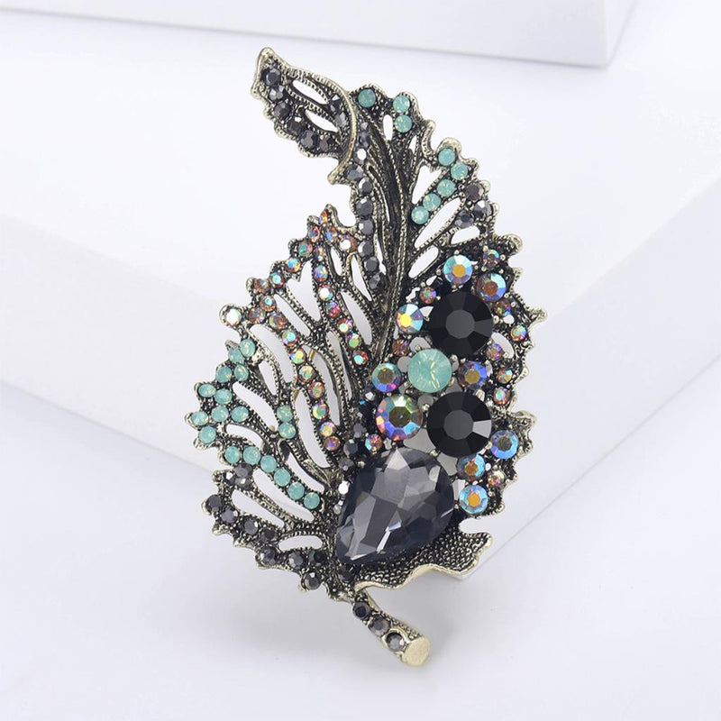 Oversized Leaf Brooch - Green Grey