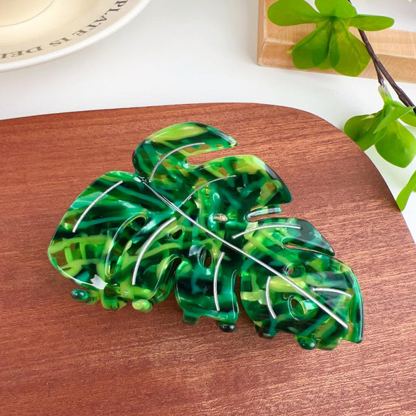 Palm Leaf Resin Claw Hair Clip - Green Marble