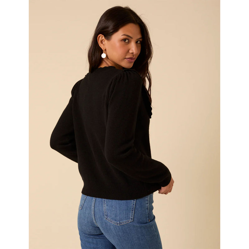 Pointelle Yoke Knitted Cardigan - Black