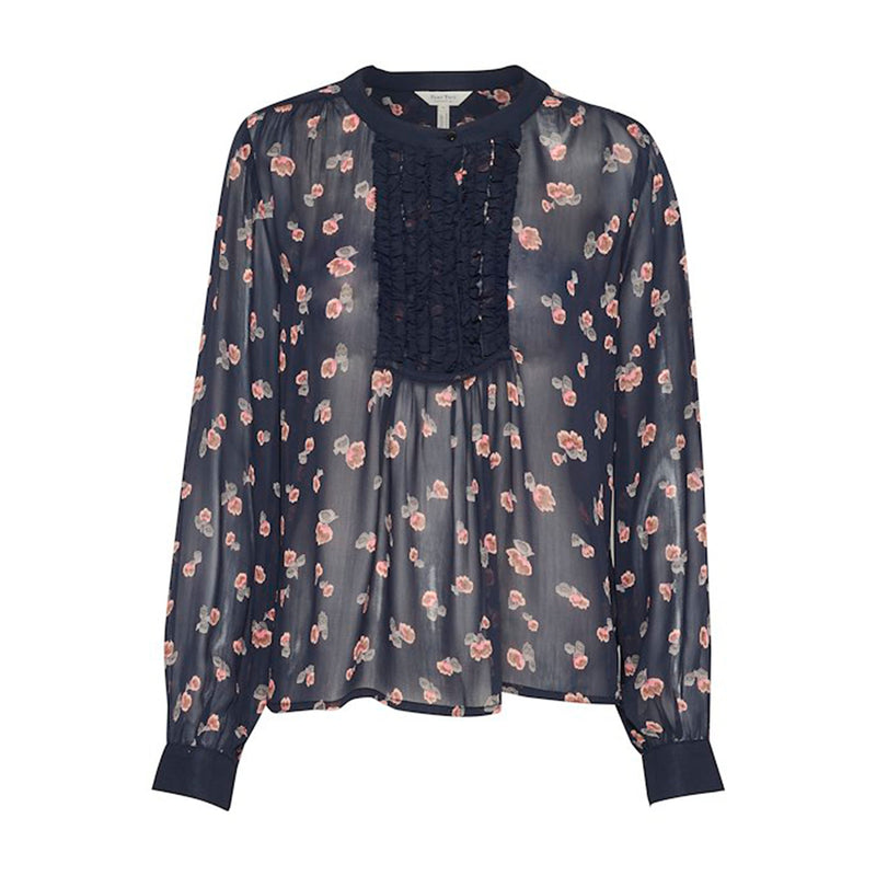 Prisca Blouse - Dark Navy Mini Blurred Flower