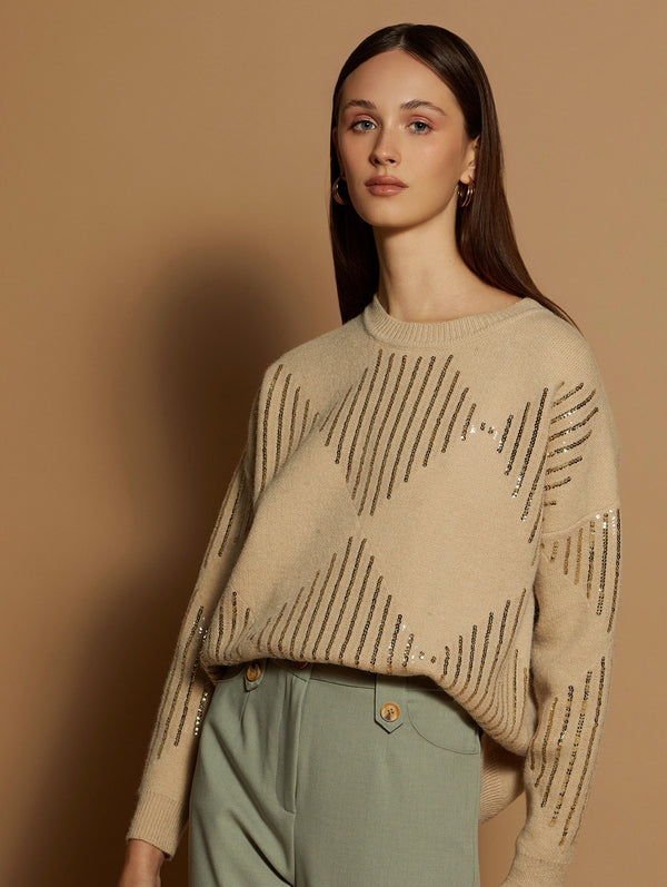 Ruth Sequin Jumper - Beige