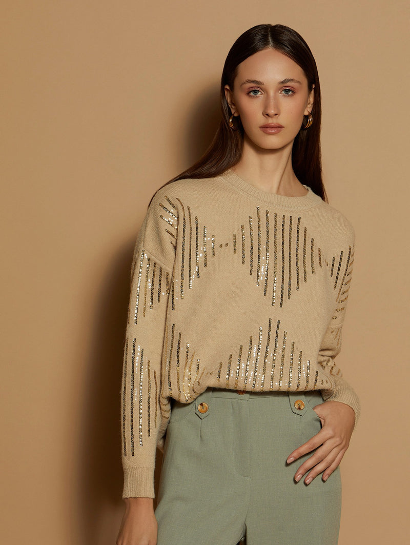 Ruth Sequin Jumper - Beige