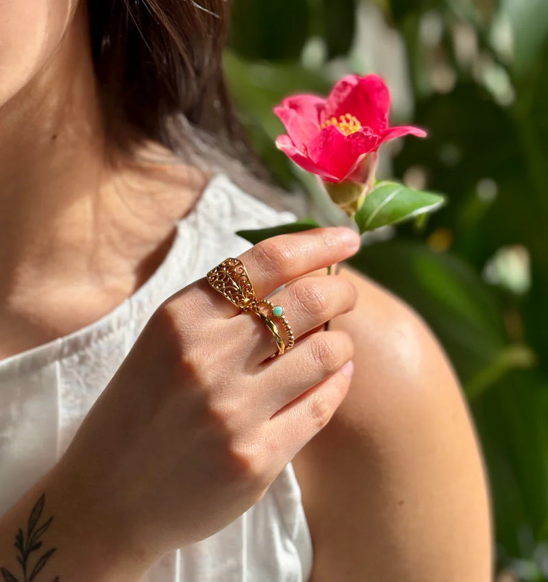 Sasha Ring - 18ct Gold Plated Amazonite Double Band Adjustable Ring