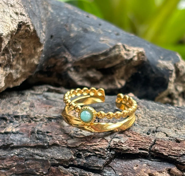 Sasha Ring - 18ct Gold Plated Amazonite Double Band Adjustable Ring