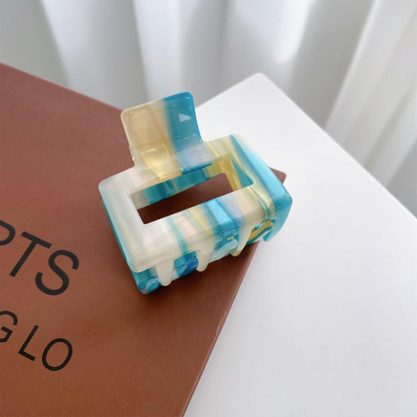 Small Resin Claw Hair Clip - Turquoise Cream Stripe