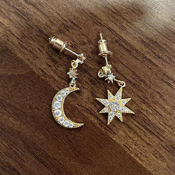 Star & Moon Drop Earrings - Gold