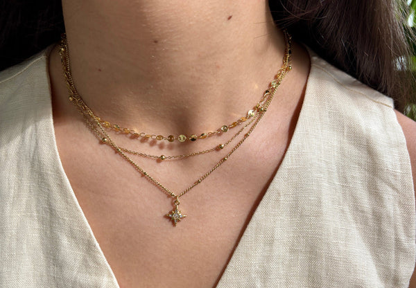 Strarlight Necklace - 18ct Gold Plated Triple Chain Star Necklace