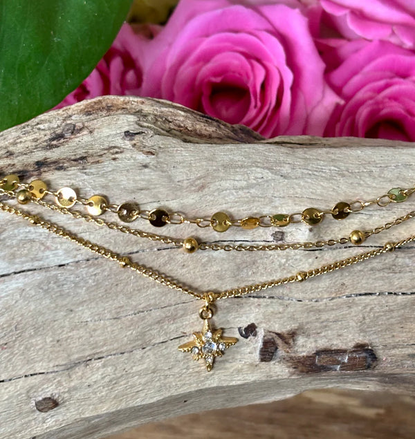 Strarlight Necklace - 18ct Gold Plated Triple Chain Star Necklace