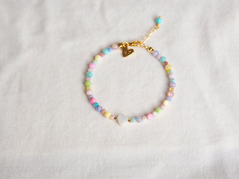 Sweetie Bracelet - Pastel Rainbow Coloured Beads & White Heart