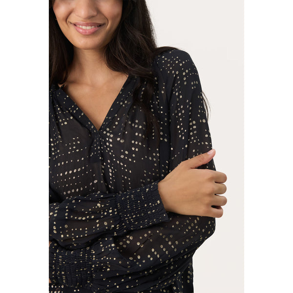 Tennie Blouse - Navy Gold Dot