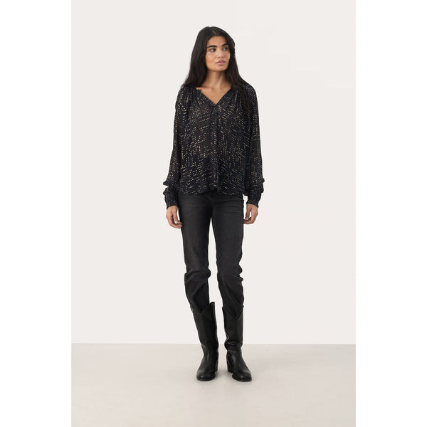 Tennie Blouse - Navy Gold Dot
