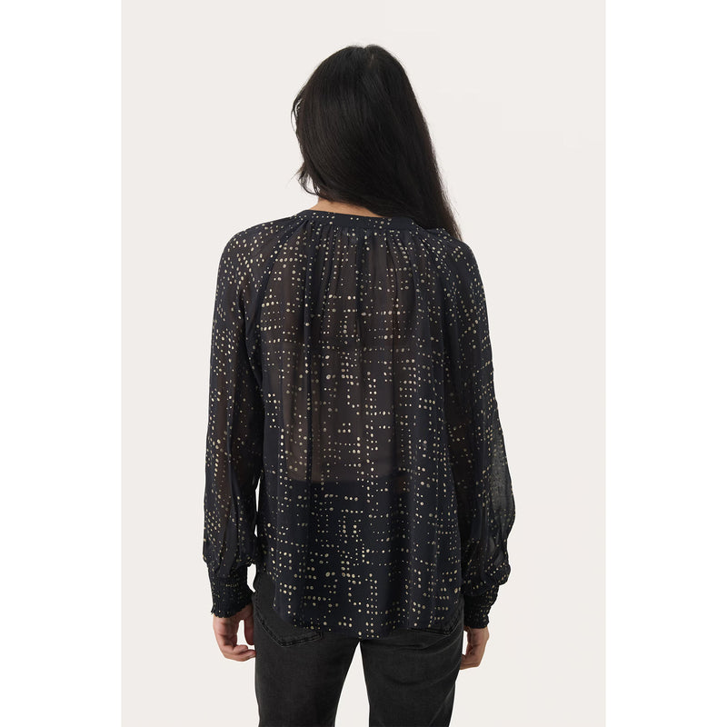 Tennie Blouse - Navy Gold Dot