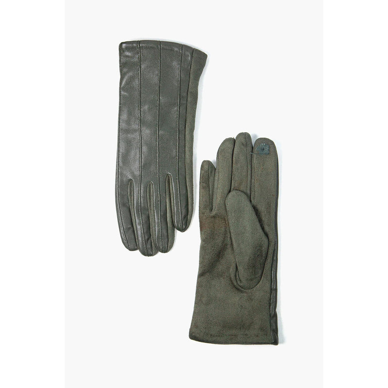 Vegan Leather Gloves - Khaki Vertical