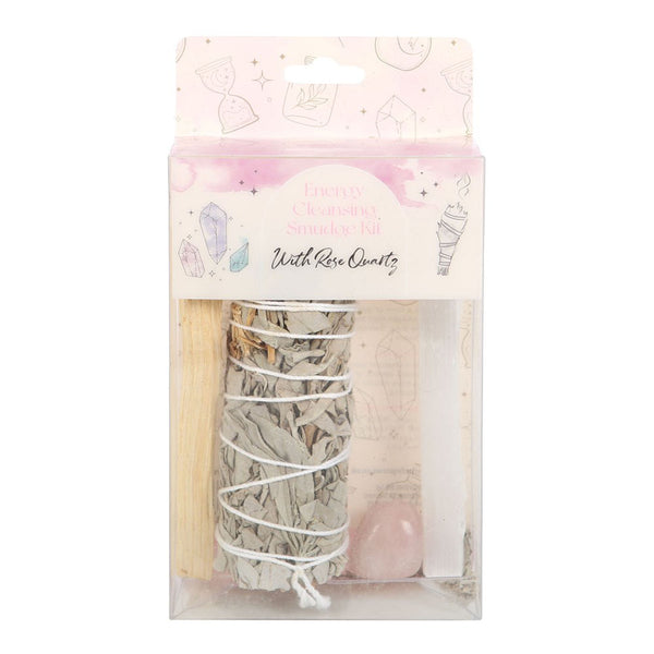White Smudge Kit With Rose Quartz Crystal