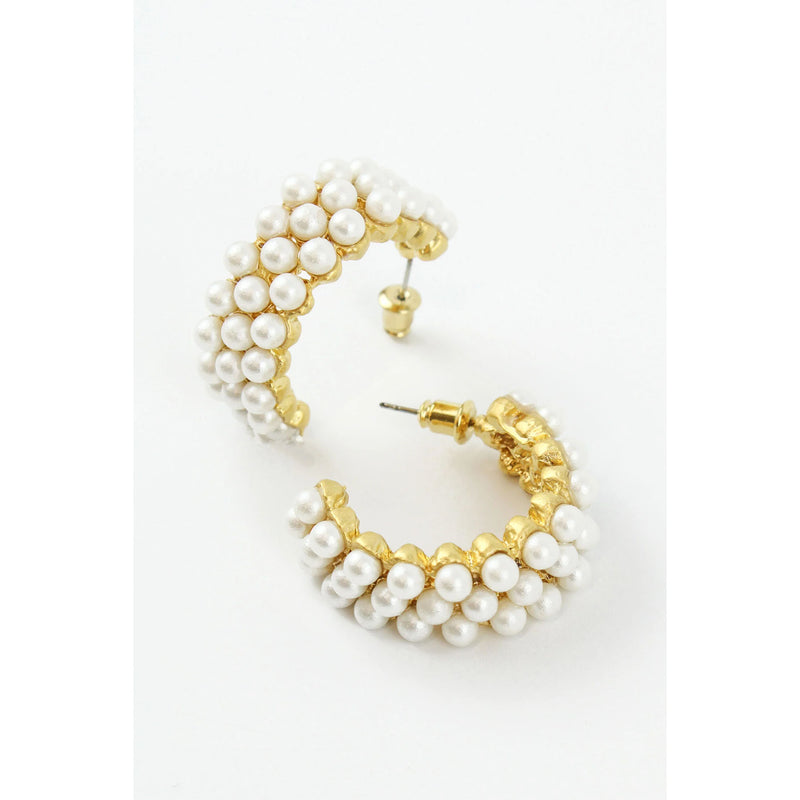 Wide Pearl Bead Hoop Earrings