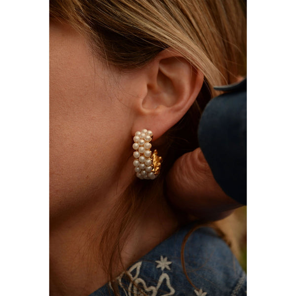 Wide Pearl Bead Hoop Earrings