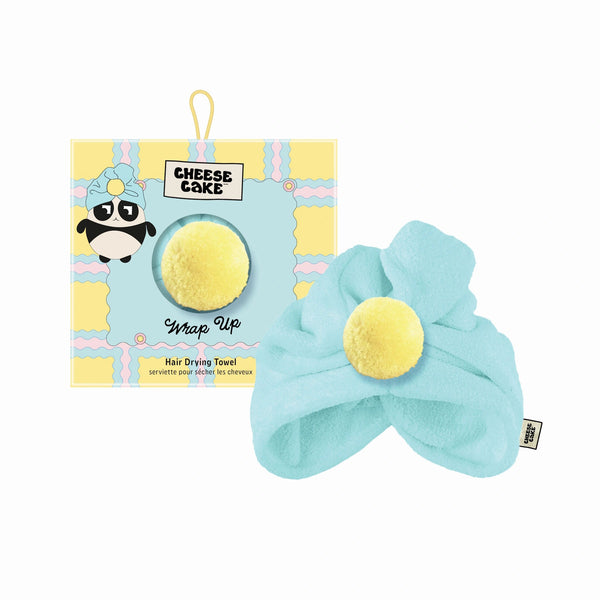 Wrap Up Hair Drying Turban - Blue Yellow Pompom