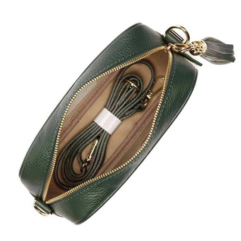 Crossbody Bag - Bottle Green with Teal Peacock Strap