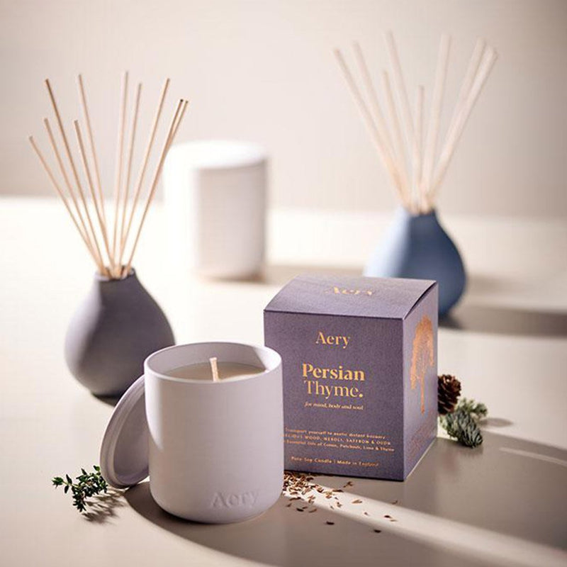 Persian Thyme Scented Candle - Light Grey Clay - Hemels