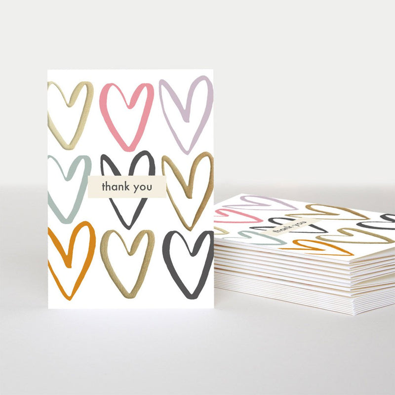 Gold Foil Hearts Thank You Note Cards - Pack of 10 - Hemels