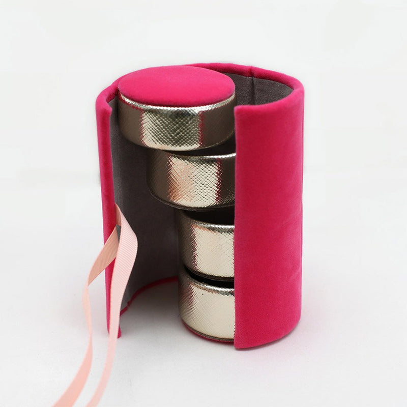 Velvet Mini Jewellery Box Tower - Bright Pink - Hemels