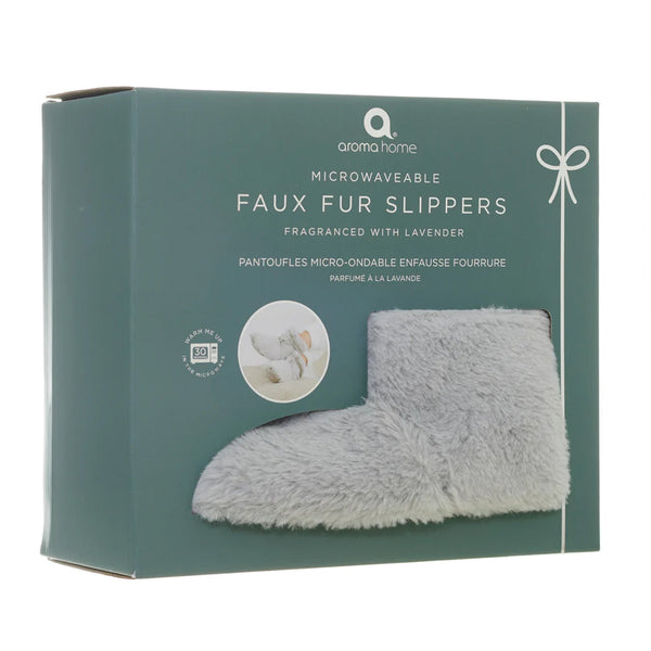 Microwavable Faux Fur Slipper Boots - Grey