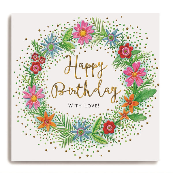 "Happy birthday with love" Flower Wreath Card - Hemels