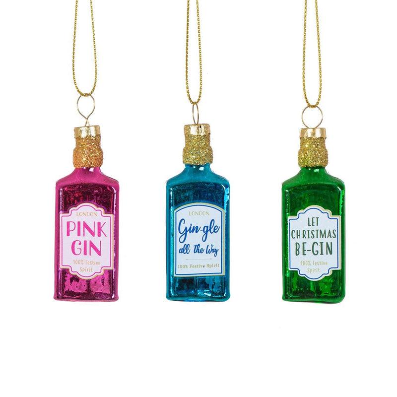 Gin Bottles Mini Baubles - Set Of 3